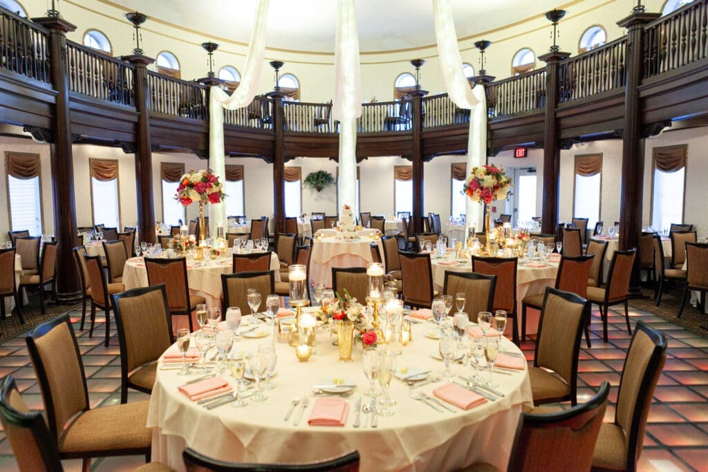 Rainbow Room fully decorated for luxury wedding at Hotel Baker.