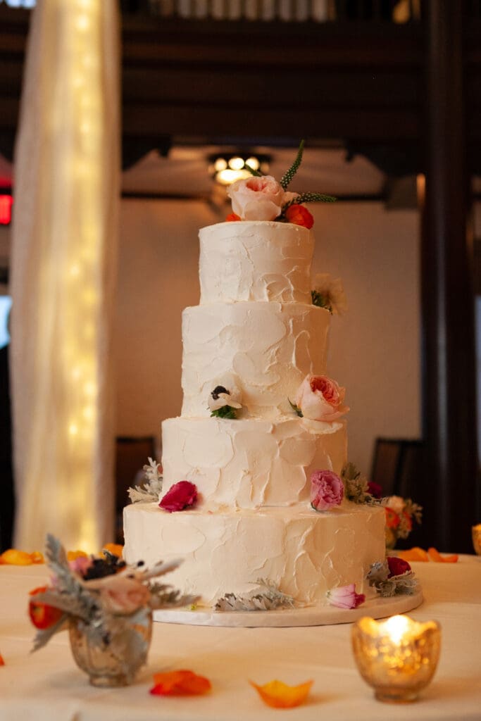 Beautiful textured luxury wedding cake at Hotel Baker.