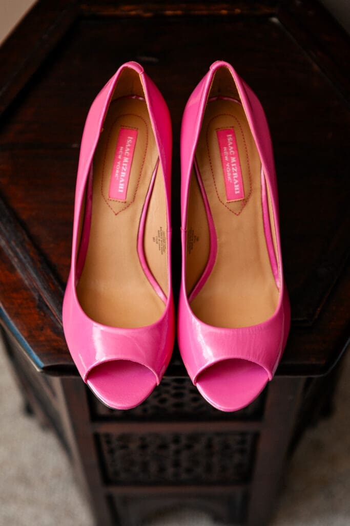 Bright pink bridal shoes