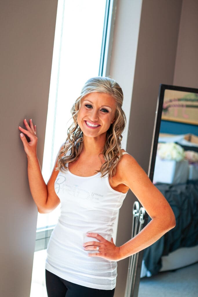 Bride posing before getting dressed at the Langham Chicago.